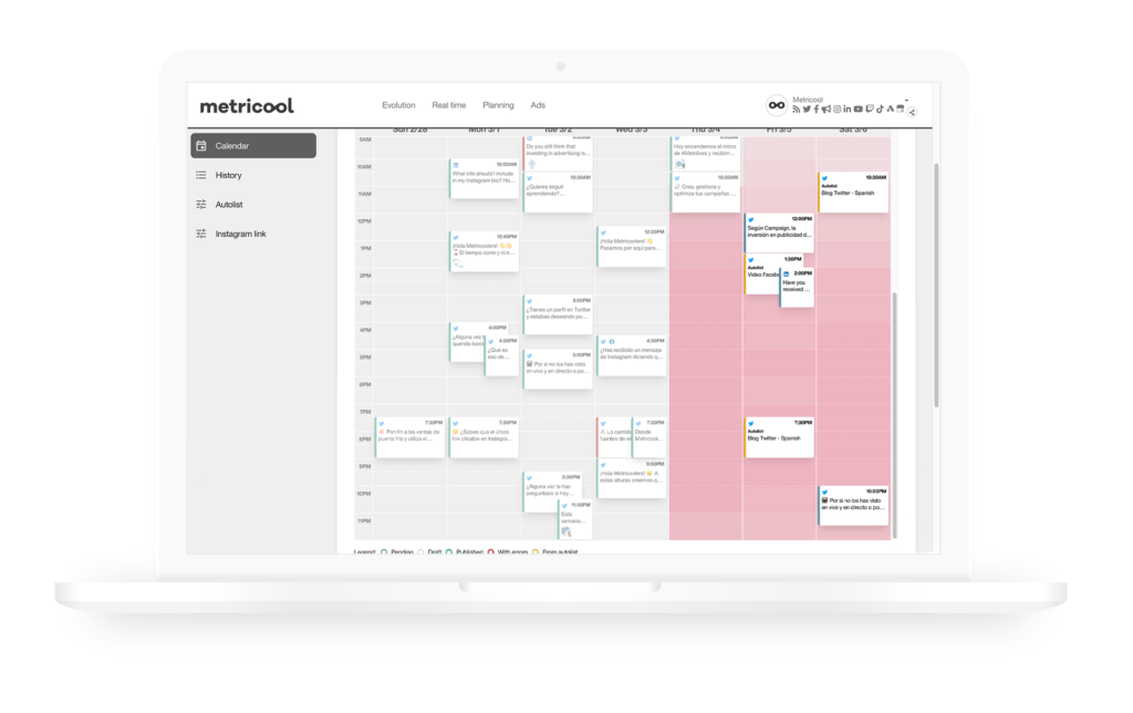 calendario de publicaciones en redes sociales metricool